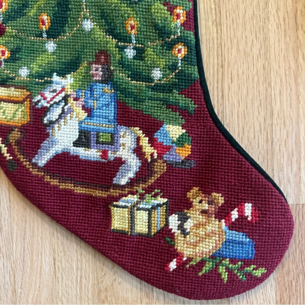2 Needlepoint Christmas Stockings O’Christmas Tree & Let It Snow Velvet - Picture 3 of 10